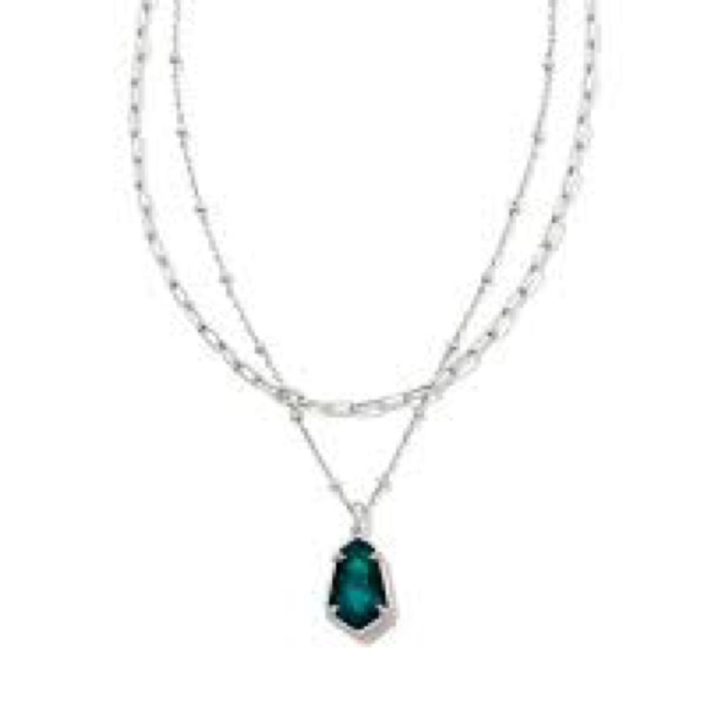 NWT Kendra Scott set Alexandria earrings + Multi Strand Necklace in Silver Teal - Picture 6 of 7